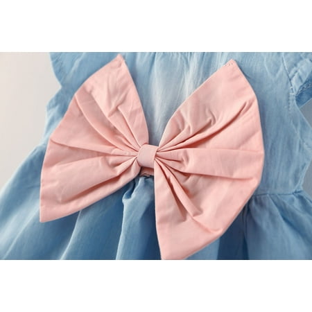 

Toddler Baby Girls Bowknot Child Dress Solid Denim Clothes Dress