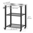thumbnail image 2 of 3-Shelf Outdoor Grill Cart with Stainless Steel Top, Rolling BBQ Prep Table & Pizza Oven Stand with Hooks and Grid Shelves, 25.8"W x 16.1"D x 31.1"H, Silver and Black, 2 of 7