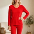 thumbnail image 2 of Women's Plus Size thermal Underwear Top Fleece Lined V Neck Long Sleeve Warm Base Layer Shirt Soft Comfy Cold Weather Top for Loungewear Daily Wear Red, 2 of 7