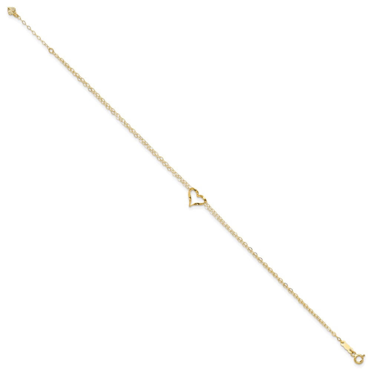 Finest Gold Double Strand Heart 14K Yellow Gold Anklet, 9 Inches, Adjustable