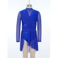 thumbnail image 5 of Hansber Kids Girls Lyrical Dance Dress Long Sleeve Sparkle Mesh Cutout Back Ice Figure Skating Leotard Dress Blue 12, 5 of 7
