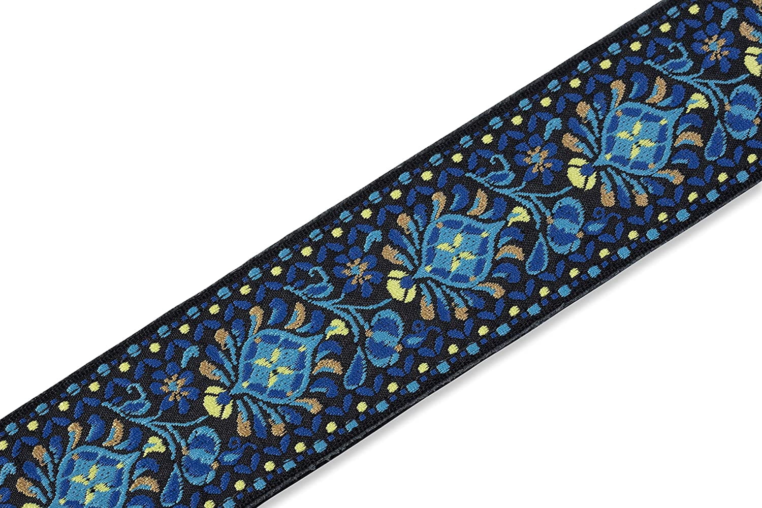 Format 2" Garment Leather Vintage Hootenanny Jacquard Weave Guitar Strap, Funky Blue