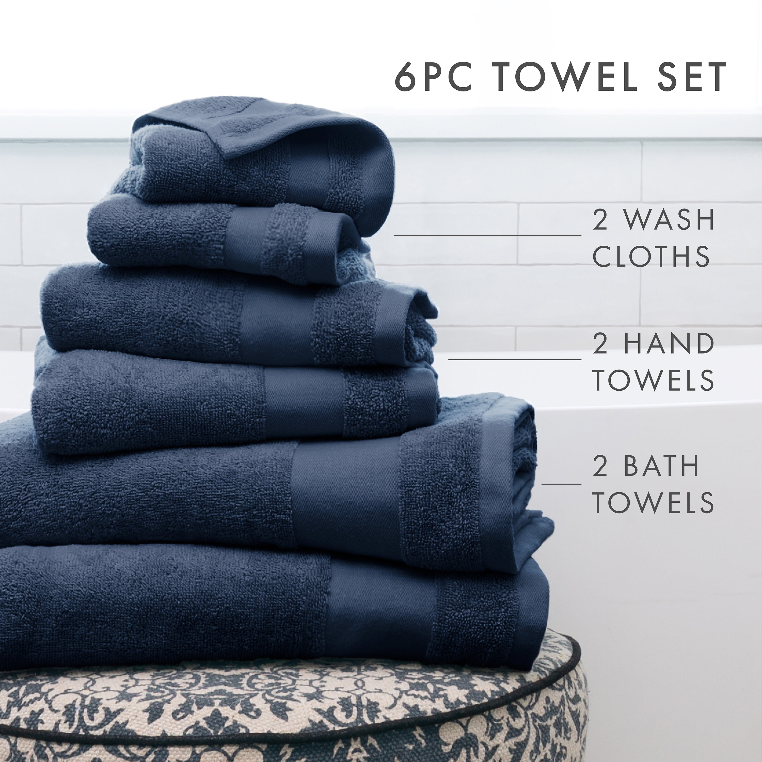Noble Linens 6 Piece Essential Cotton Bath Towel Set