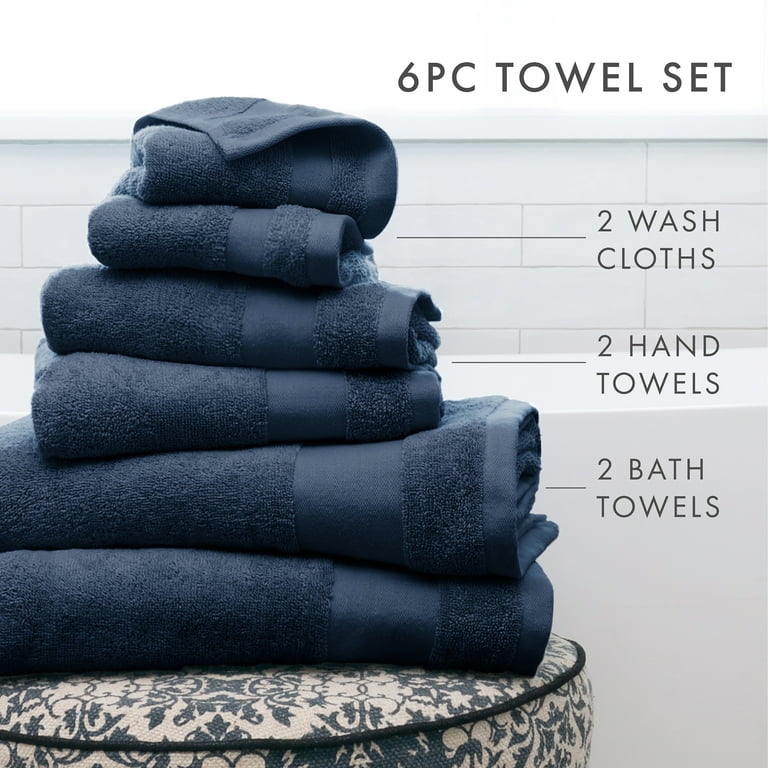 Comfort Canopy - Navy 6 Pack 100% Cotton Bath Towel Sets, Hotel