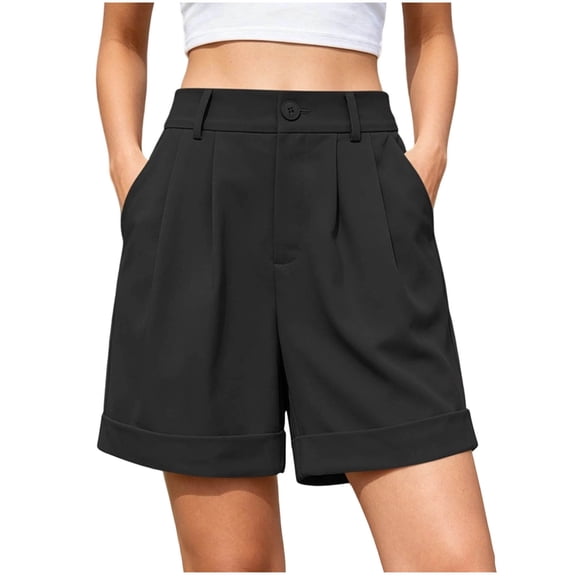 Lmueinov 2026 Women's High Waisted Rolled Hem Chino Shorts, Pleated Casual Work Office Travel Brunch Shorts with Pockets S-2XL