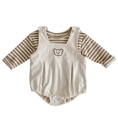 

Baby Girls Boys Outfit Autumn Striped Ribbed Cotton Tshirt Romper Gallus Bodysuit Tops Set Outfits Clothes Clothing For Girl