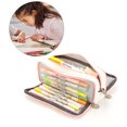 thumbnail image 5 of Estuche para lápices de gran capacidad, bolsa de papelería bonita con múltiples bolsillos y doble apertura para escuela de estudiantes, rejilla pequeña rosa y blanca, 5 of 5