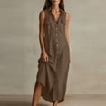 thumbnail image 2 of Lmueinov Women's Cotton-Linen Blend Sleeveless Button Down Shirt Maxi Dress, Collared Casual Long Dress with Pockets S-2XL, 2 of 3