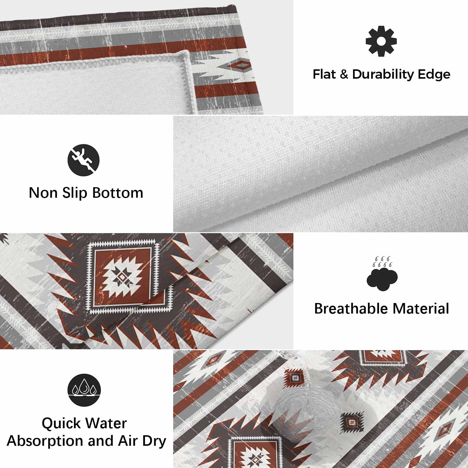 Red Boho Outdoor Rug for Patio/Deck/Porch, Non-Slip Large Area Rug 6 x 9 Ft, Southwestern Ethnic Aztec Retro Geometric Indoor Outdoor Rugs Washable Area Rugs, Reversible Camping Rug Carpet Runner