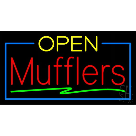 Open Mufflers LED Neon Sign 13 x 24 - inches, Clear Edge Cut Acrylic Backing, with Dimmer - Bright and Premium built indoor LED Neon Sign for automotive store, and mall.