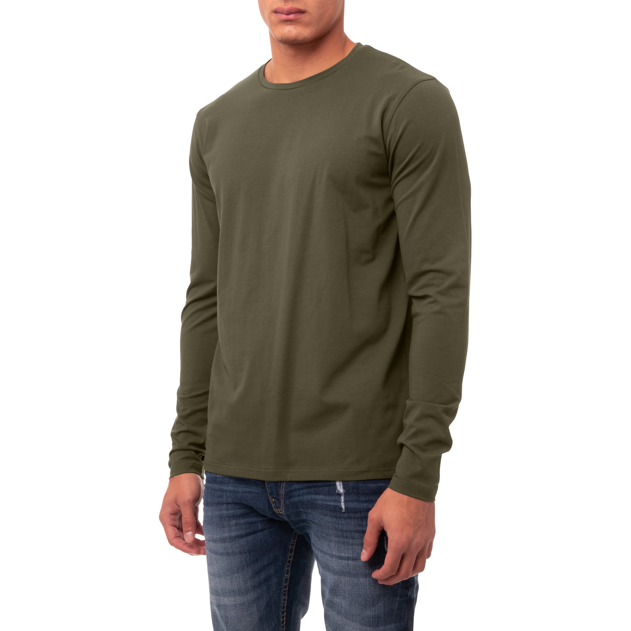 X RAY JEANS Mens Long Sleeve Crewneck T-Shirt, Army Green