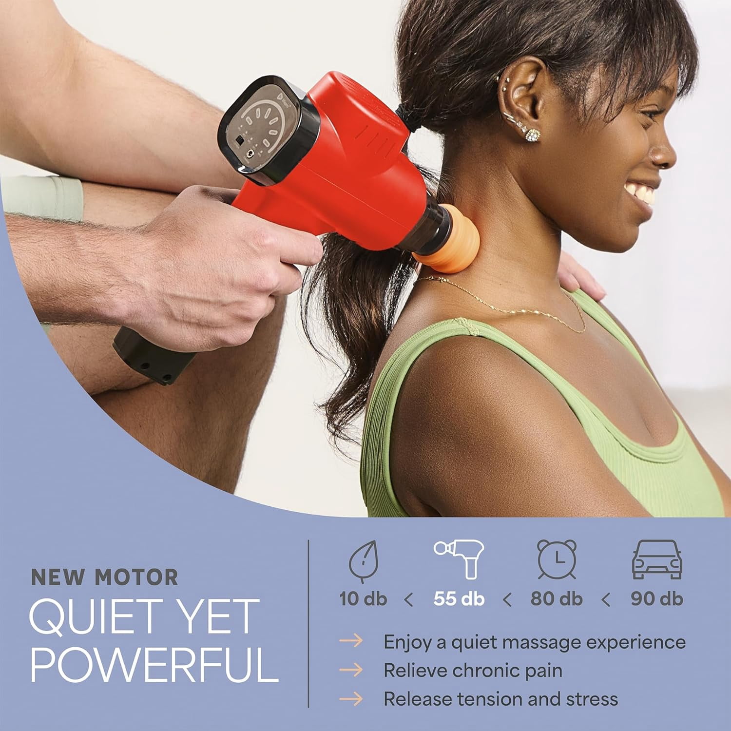 LifePro Sonic Massage Gun – Deep Tissue Handheld Massager Gun for Back & Body with 8 Heads, 6 Speeds – Portable Percussion Muscle Gun for Athletes - Red