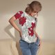 thumbnail image 3 of Balery Leaves And Anemone Flowers In Red Grey Body de cuello redondo de manga corta para mujer Tops de manga corta Tops básicos-XX-Large, 3 of 7