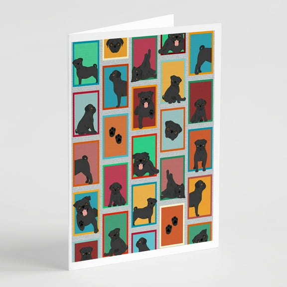 Lots of Black Pug Greeting Cards and Envelopes Pack of 8 7 in x 5 in