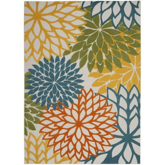 HomeRoots  7 x 10 ft. Floral Non Skid Indoor & Outdoor Rectangle Area Rug - Turquoise