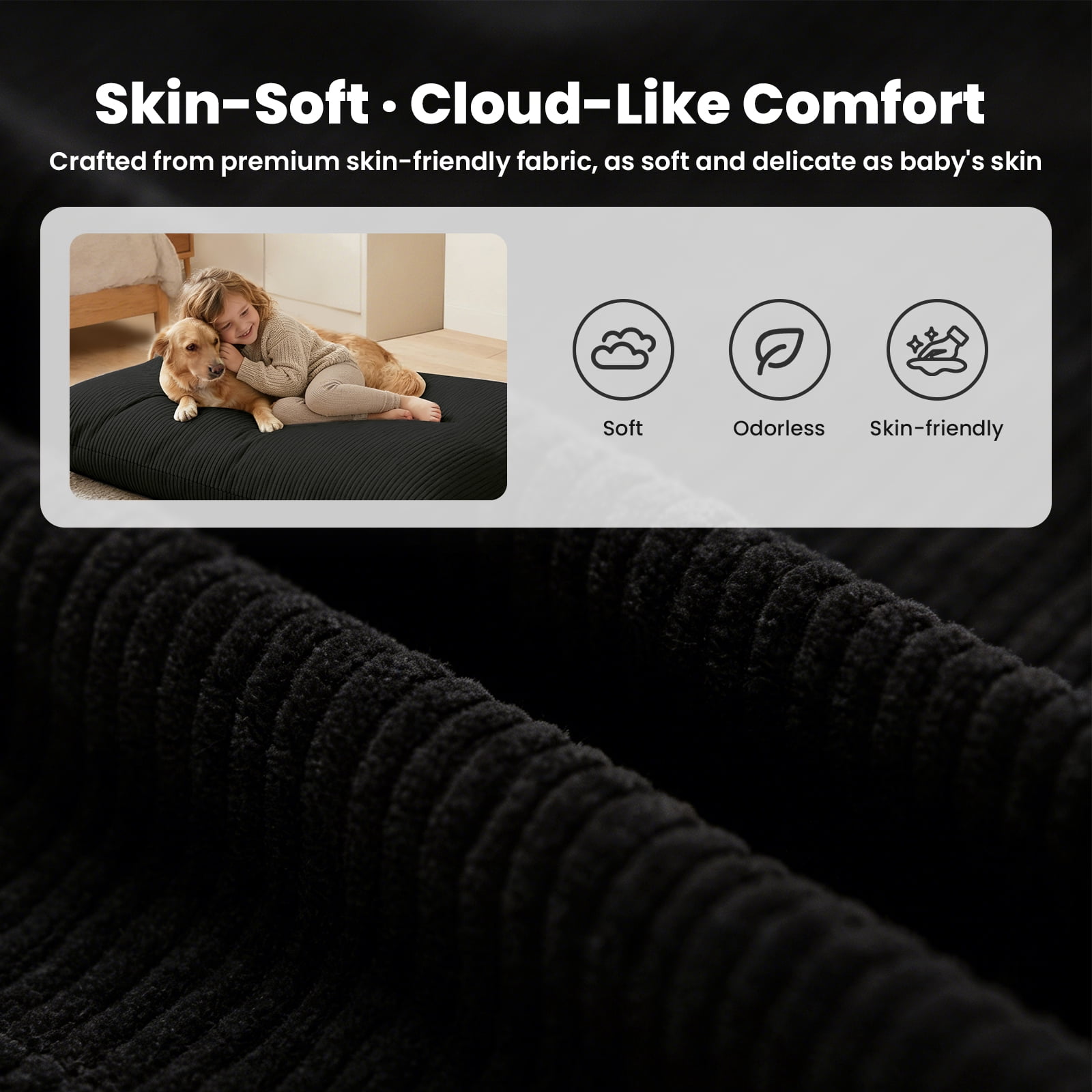 CATGOOD 3-in-1 Bean Bag Chair for Kids, Convertible kids chair with Skin Friendly Fabric for Living Room, Bedroom, Black