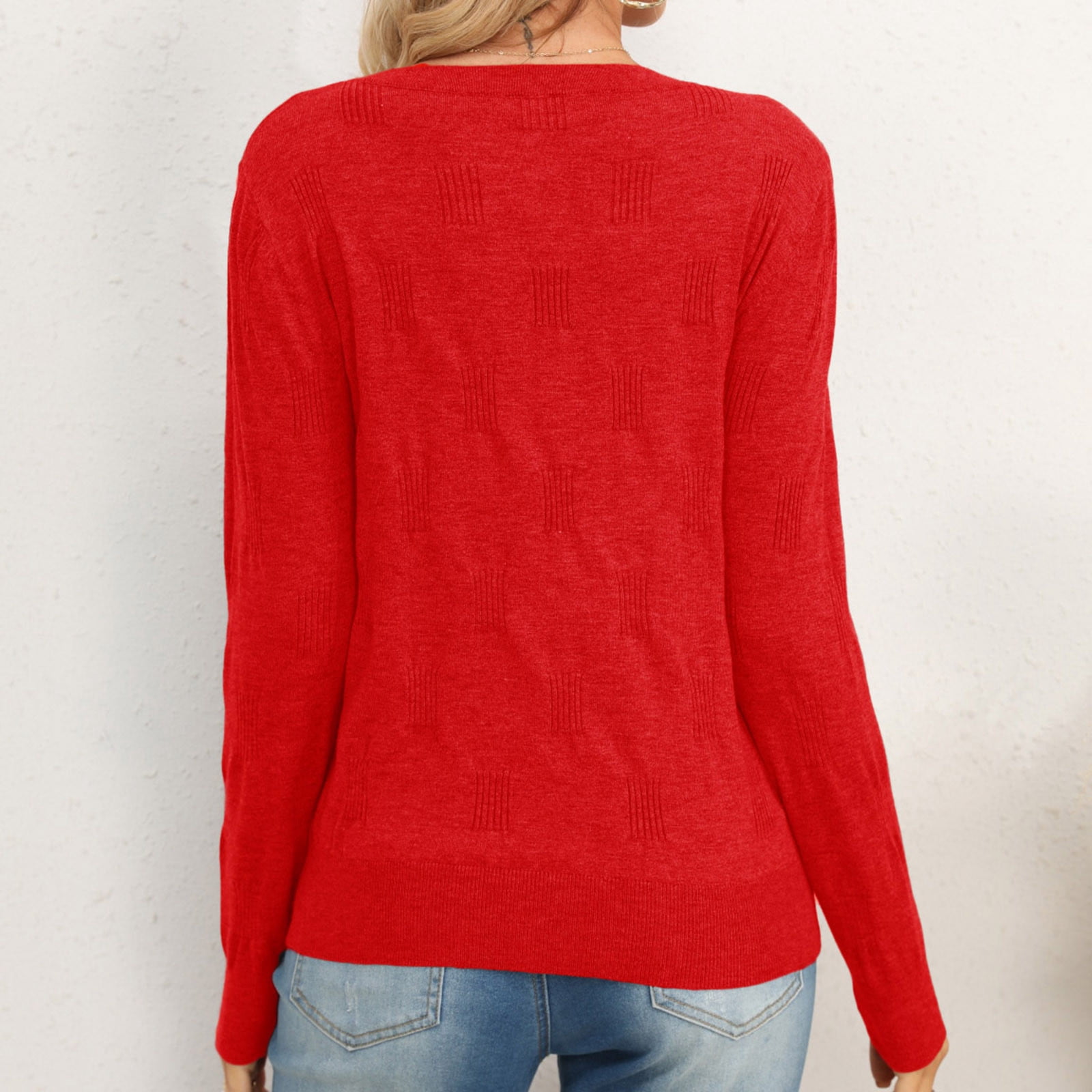 Pull Femme Col V Manches 3/4 - Tricoté Doux Et Chaud - Couleur Unie Pour Automne-hiver - Décontracté Et Chic - 3
