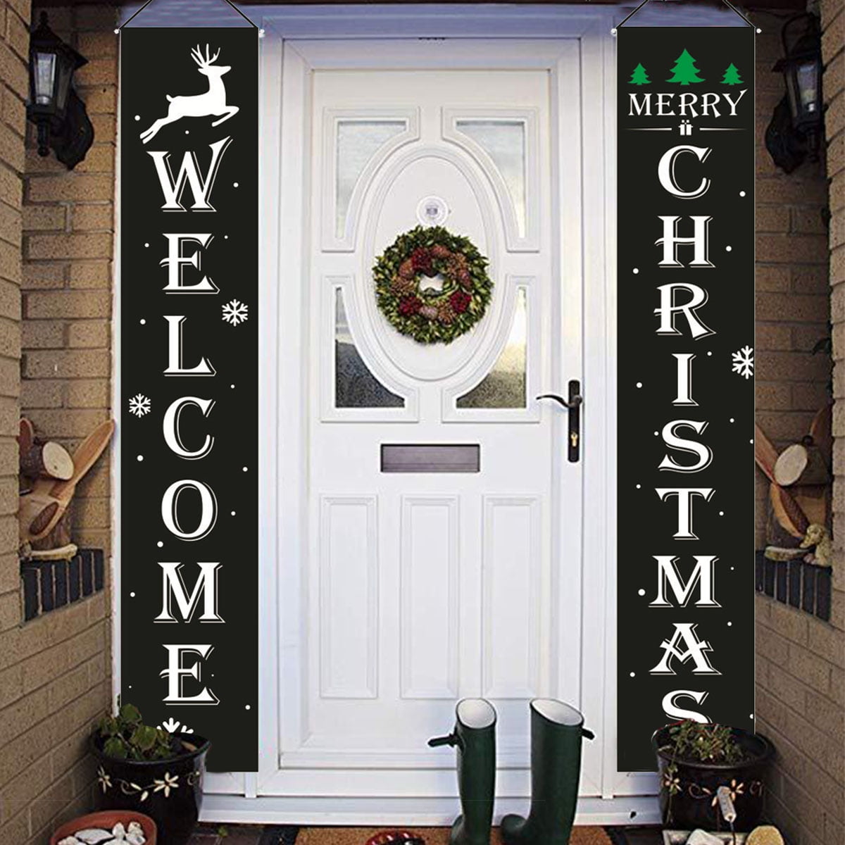 CHICIEVE 3 PCS Set Front Door Weclome Merry Christmas Porch Banner Christmas Banner Decoration Outdoor Indoor Christmas Porch Signs 