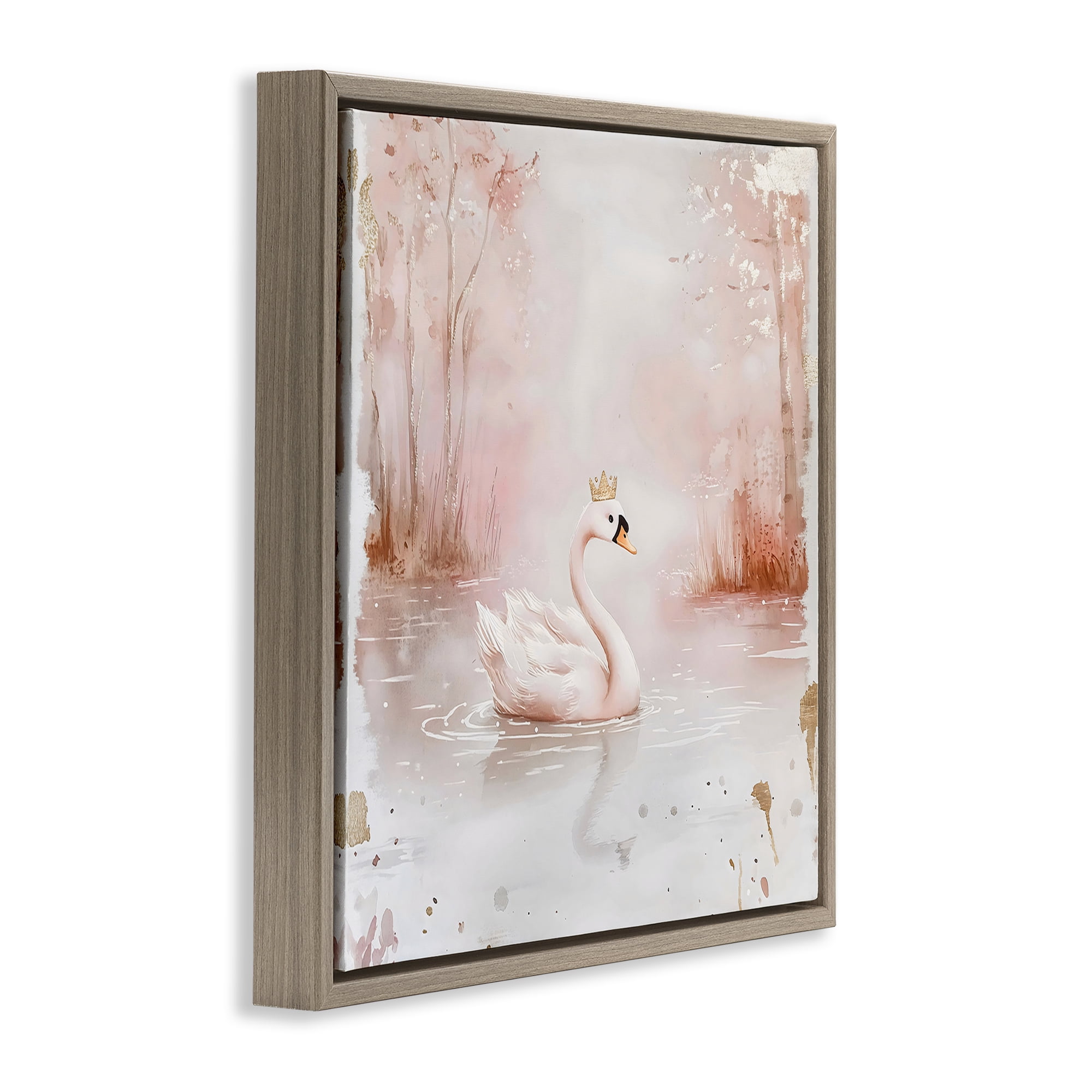 Stupell Industries Swan with Crown in Pastels Brown Framed Floater Canvas Wall Art, design by Creative Studio
