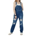 thumbnail image 2 of chouyatou Women's Fashion Jean Bib Overalls Adjustable Straps Ripped Distressed Denim Denim Pants, 2 of 4