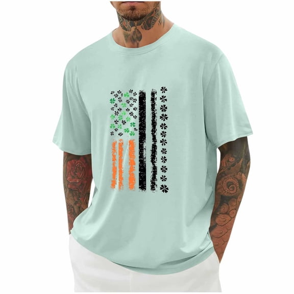Goodtrade8 Big and Tall St.Patricks Day Men's Green Gifts for Him Printed Crew Neck Casual Short Sleeve T-Shirts for Men