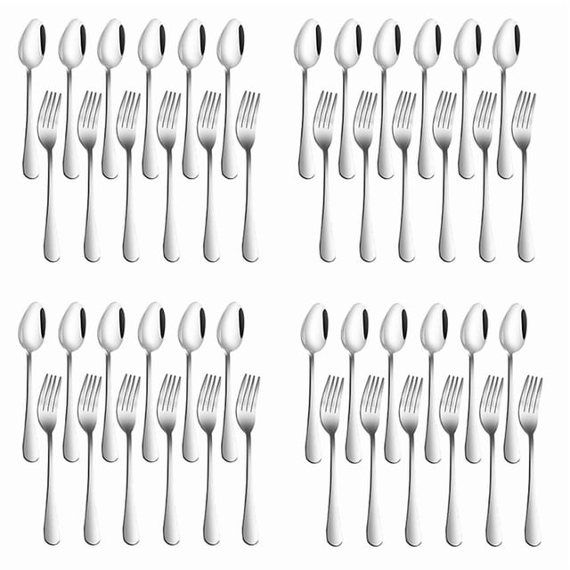 Juego de 48, Tenedores y Cucharas para Cena de Acero Inoxidable, Juego de Cubiertos de Tenedores y Cucharas (7 Pulgadas) de Alta Resistencia para Servicio Pesado