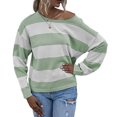 thumbnail image 3 of Womens Long Sleeve Shirts Casual Loose Fit Striped Tops Knit Pullover Sweaters Green L, 3 of 9