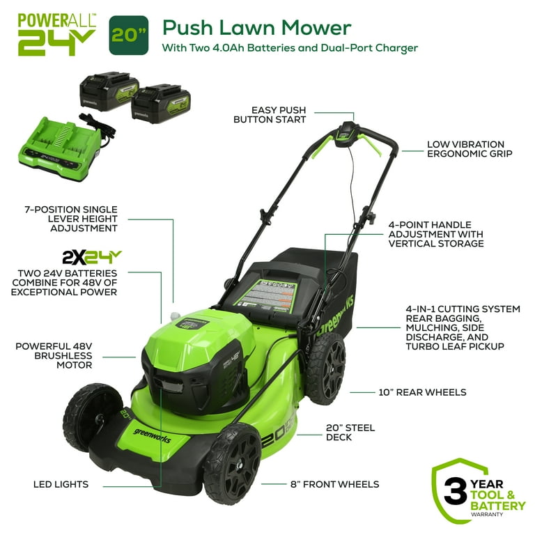 WORKSITE 2 Battery Lawn Mower Plastic 55L Garden Mower Grass Cutter 20V  Rechargeable Brushless Cordless Hand Push Lawn Mower,Lawn & Garden Tools