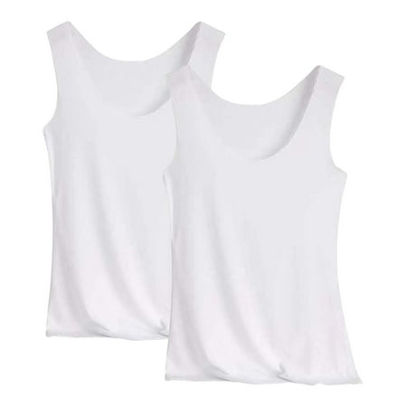 Pxiakgy Hot Sale!! Womens Modal Padded Built-In-Bra Tanks Tops Crew Neck Wireless Bra Camisole Casual Slim-Fit Shirts Tee 2Pc White M