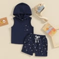 thumbnail image 2 of Bagilaanoe 2pcs Toddler Baby Boy Shorts Set Sleeveless Star Print Hooded Tank Tops + Shorts 6M 12M 18M 24M 3T Kids Casual Summer Clothes, 2 of 8