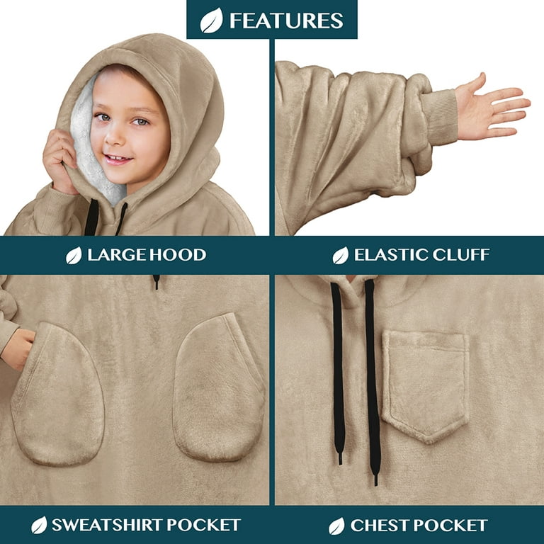 Oversized Wearable Blanket Hoodie,Extra Long & Warm Blanket Sweatshirt  Gifts for Women with Sleeves and Giant Pocket,Black