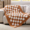 thumbnail image 3 of Manta de cama a cuadros, color camel, 125 x 150 cm, supersuave, 3 of 7