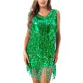 thumbnail image 2 of DPOIS Women Shiny Sequins Fringed Dresses 1920s Cocktail Party Flapper Dress Green XX, 2 of 7