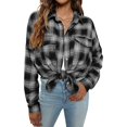 thumbnail image 1 of Camisa de cuadros para mujer con tapeta de botones, camisas gruesas de manga larga de franela, camisa informal, blusa, túnica de cuadros, tops de algodón, 1 of 4
