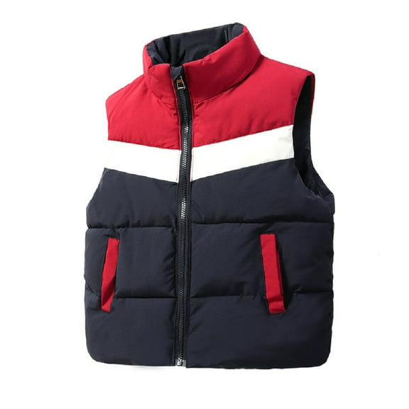 XBASW 3-10Y Girls Boys Puffer Cotton Vest Stand Collar Sleeveless Jacket Varsity Style Color Blocking Waistcoat for Toddler Kids