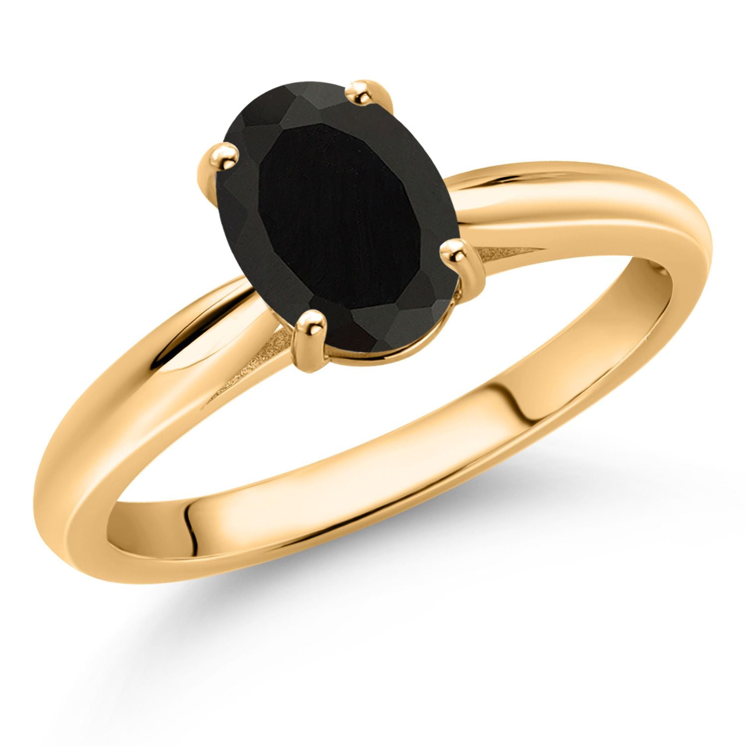 Gem Stone King 10K Yellow Gold Black Onyx Solitaire Engagement Ring for Women (1.60 Cttw, Oval 8X6MM, Gemstone December Birthstone, Available in Size 5, 6, 7, 8, 9)