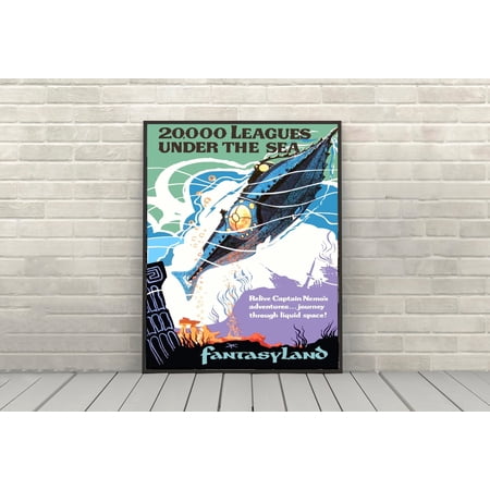 POSTER 20,000 Leagues Under the Sea Poster Fantasyland Poster Disney Attraction poster Magic Kingdom Poster Disney World Posters Disneyland Poster-UNFRAMED