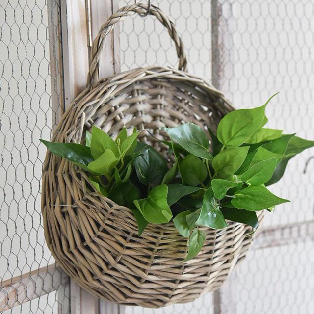 3 macetas de mimbre para colgar en la pared, cestas de ratán tejidas decorativas (gris)