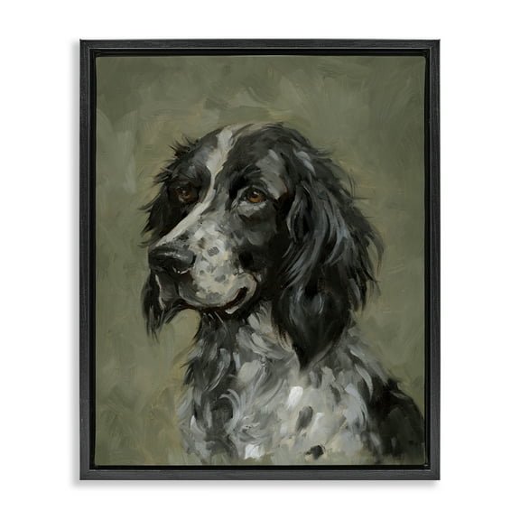 Stupell Industries Cocker Spaniel Portrait Animals & Insects Painting Black Floater Framed Canvas Art Print Wall Art, 17 x 21