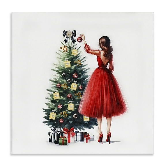 Stupell Industries Fashion Tree Ornaments Holiday Painting Gallery Wrapped Canvas Art Prints Wall Art, 17 x 17