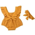 thumbnail image 2 of Baby Girls Romper Solid Color Ruffle Sleeveless Backless+Headband Outfits Clothes, 2 of 5