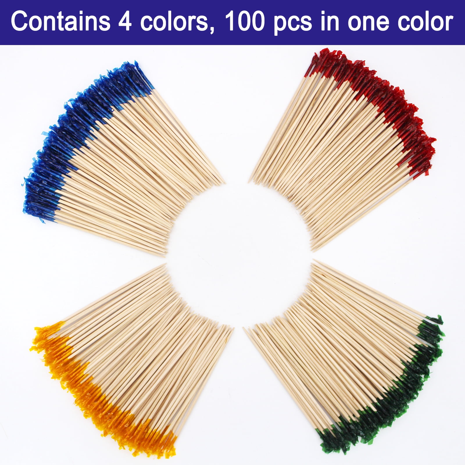 4000-Piece Colorful Cocktail Picks Set - 4 Inch Wooden Frill Toothpicks For Appetizers, Fruit, Drinks (4 Colors)