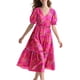 thumbnail image 1 of Vestido midi YESNO de verano con estampado floral con cuello en V y manga abullonada para mujer, 1 of 5