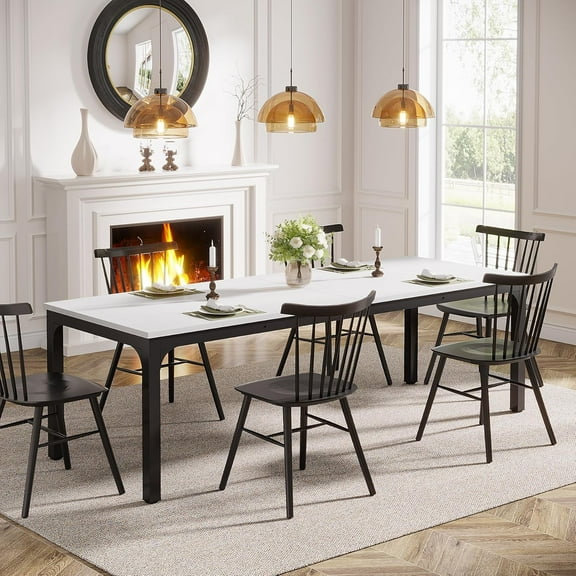 Tribesigns Dining Table for 6-8 Person, 78 inch Long Rectangular Kitchen Dining Table for Living Room and Dining Room, 78.7 x 27.5 x 29.5 Inches (Only Table, White & Black)