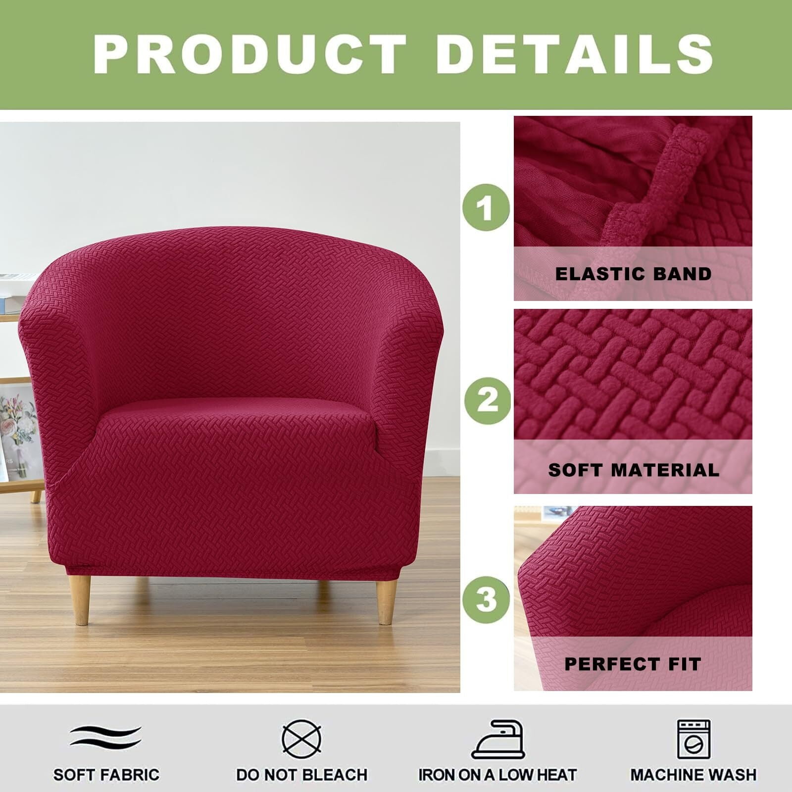 LKJYER Club Chair Slipcover Jacquard Barrel Chair Covers Stretch Tub Chair Slipcovers Soft Armchair Sofa Covers Removable Couch Cover Protector for Living Room Hotel Restaurant