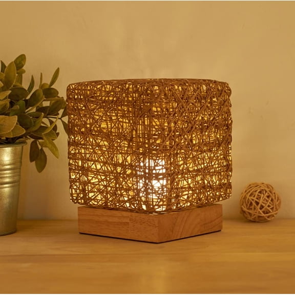 LINLIN Rattan Beside Lamp, LED Rattan Ball Table Lamp Led Night Light Bedside Lamp Rattan Ball Desk Lamp with USB Port for Kids Bedroom