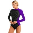 thumbnail image 2 of iiniim Womens Shiny Metallic Rhinestone Leotard Long Sleeve Mock Neck Bodysuit, 2 of 7