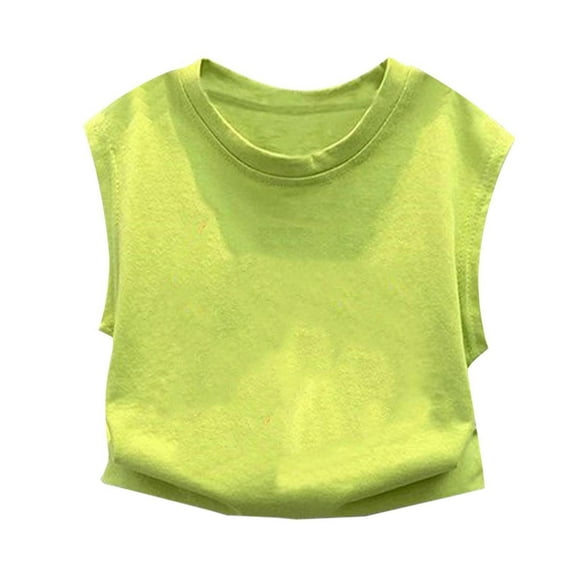 AHTJRT Boys Athletic Shirts Sleeveless Crewneck T-Shirts Solid Color Workout Gym Underwear Tee Tops Loose Fit Running Tops Green 5 Years