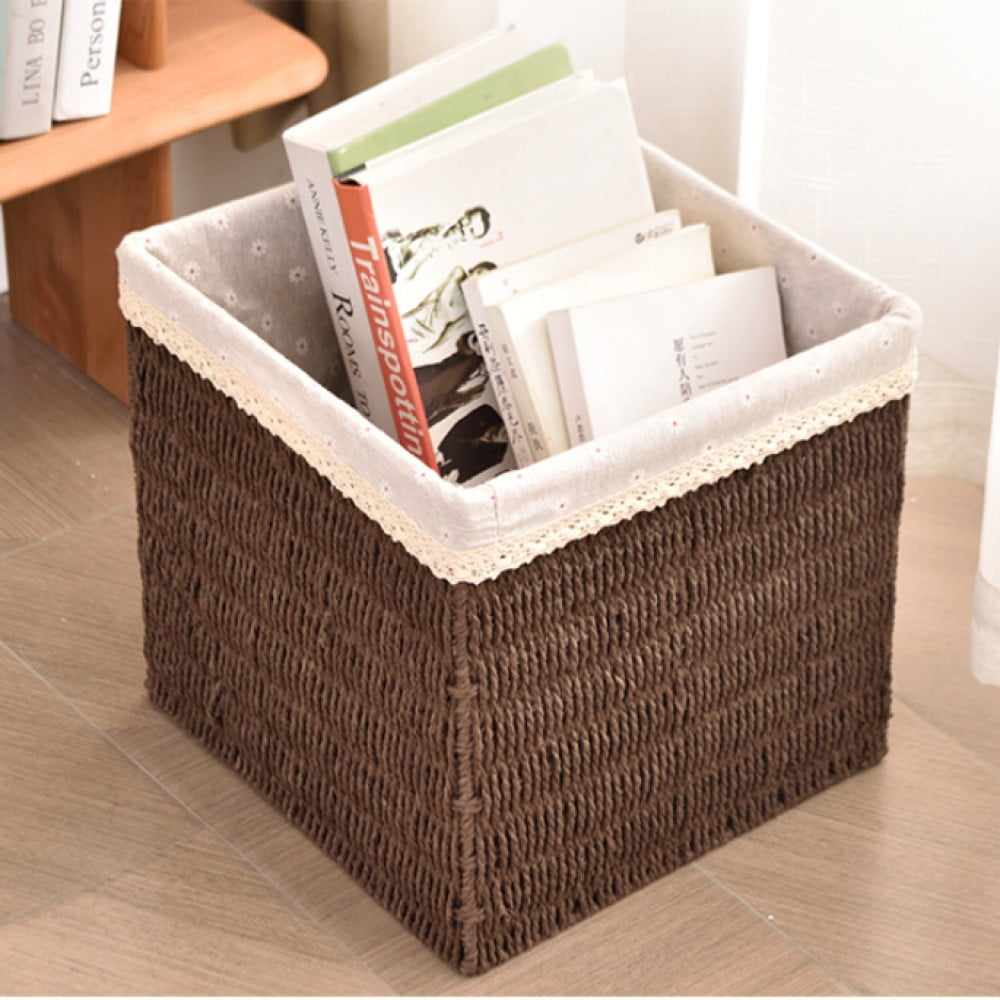 Set of 2 Wicker Storage Basket, Hand-Woven Storage Baskets for Shelves with Handles Foldable Cube Storage Baskets Bins, 8.6 inch