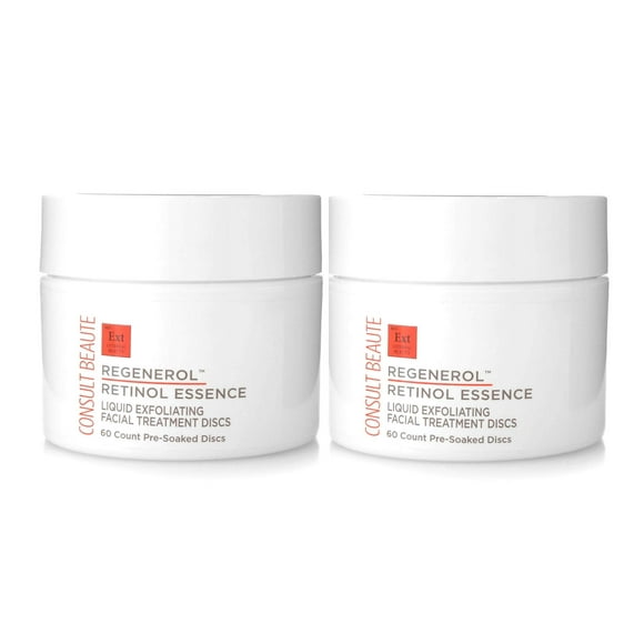 Consult Beaute - Regenerol - Disques de Traitement Exfoliants au Rétinol - Micro Exfoliation pour le Visage - Peau Lisse - 60 Lingettes Jetables (Lot de 2)